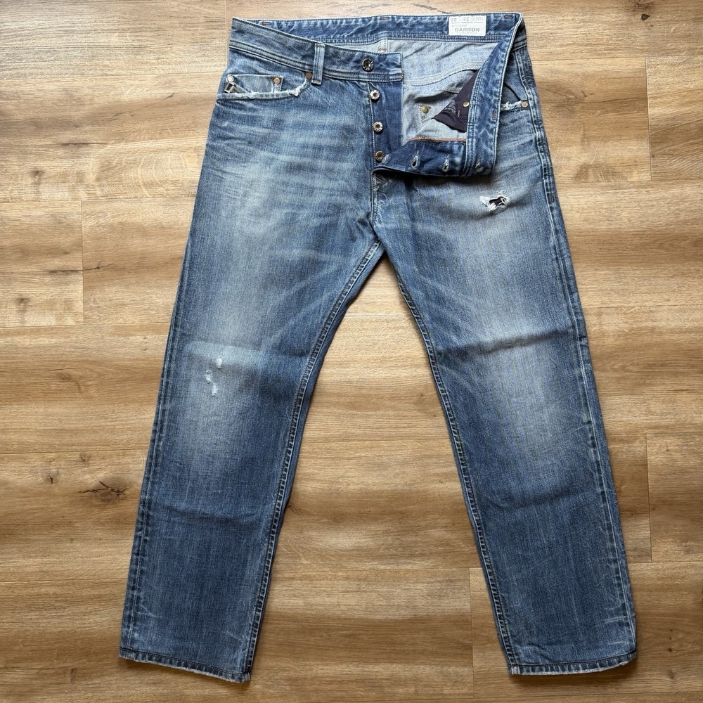 Diesel Darron Jeans Men 33x27 Blue Slim Tapered Distressed Dark Wash (Hemmed)